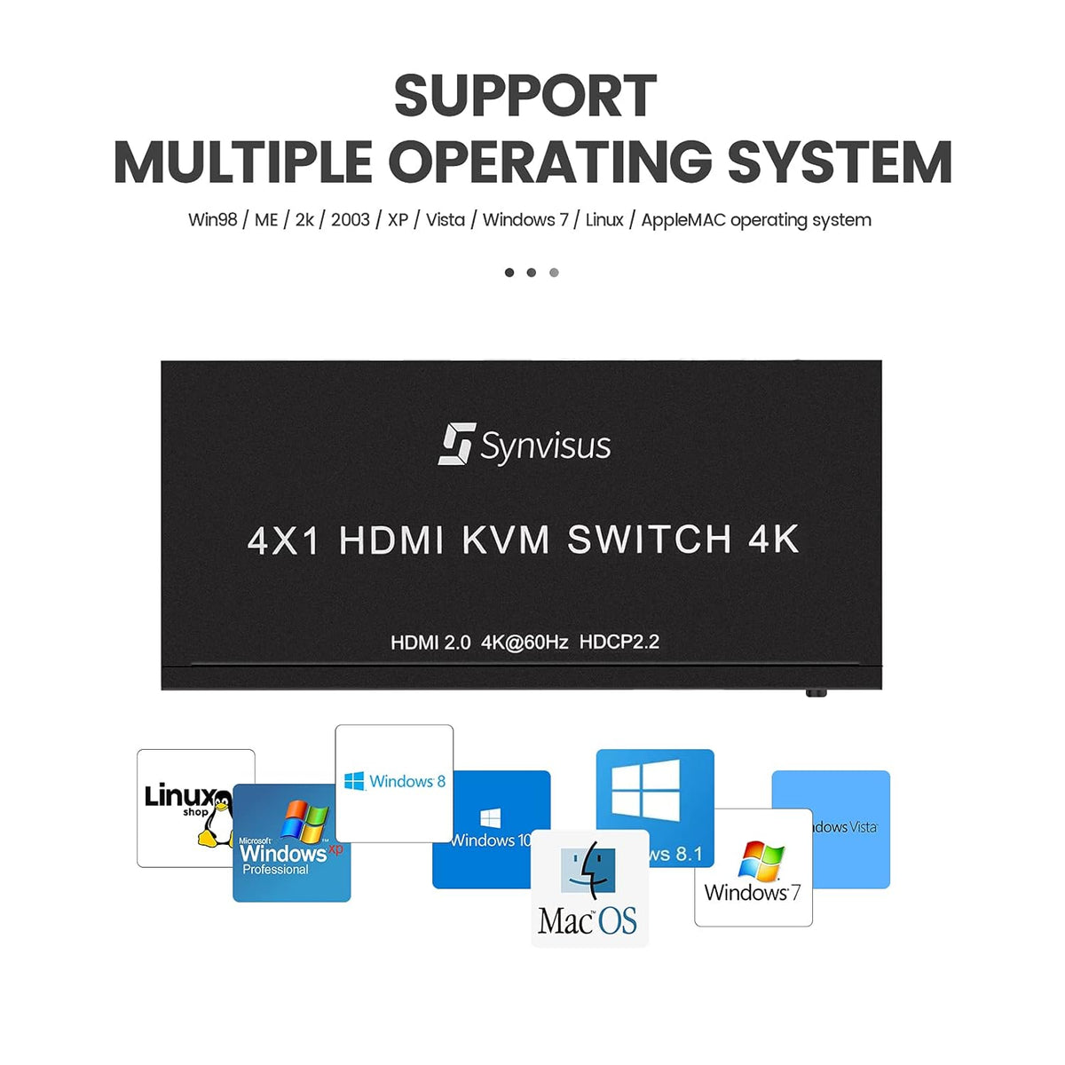 4 Port HDMI KVM Switch, 4K@60Hz, 4 in 1 Out C4095