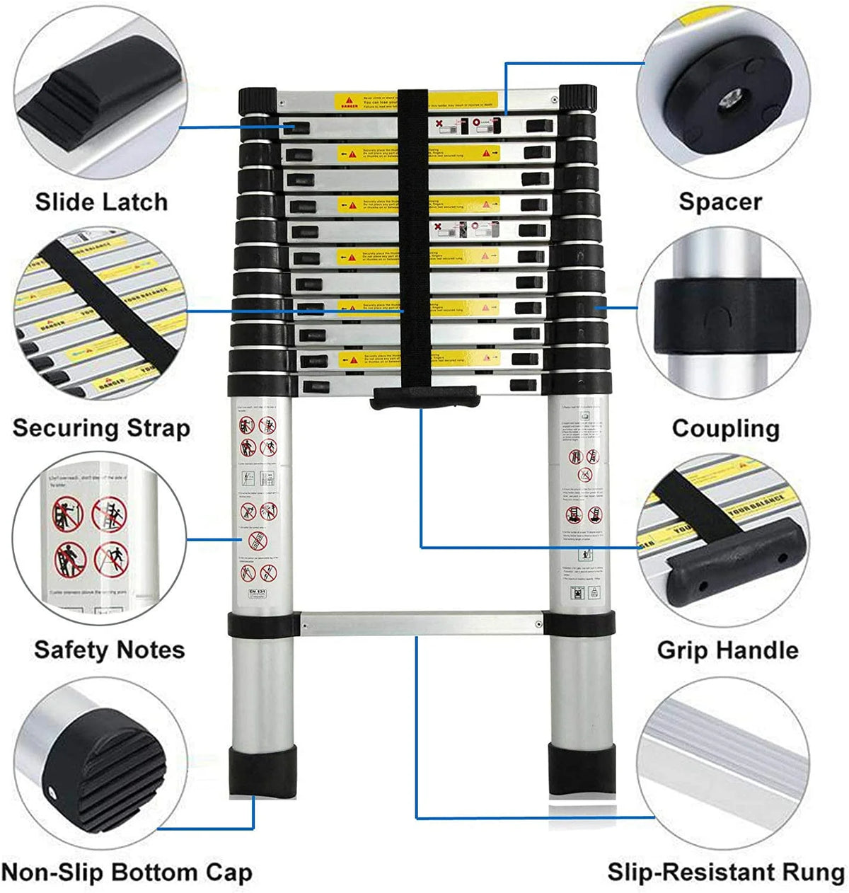 12FT Aluminum Telescoping Folding Ladder, 330lbs Max Load Capacity A62089