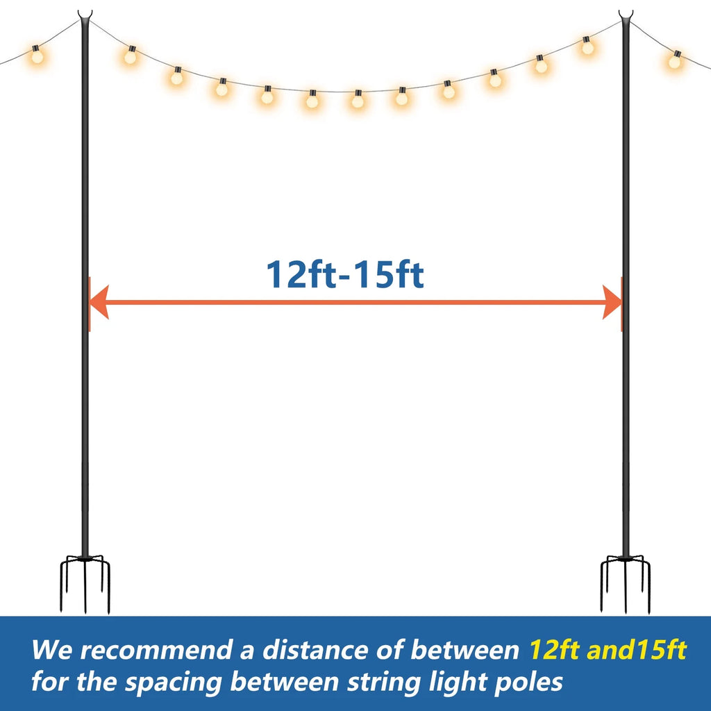 String Light Poles Stand for Outside, 2 Pack, 9 FT x 25 mm R879