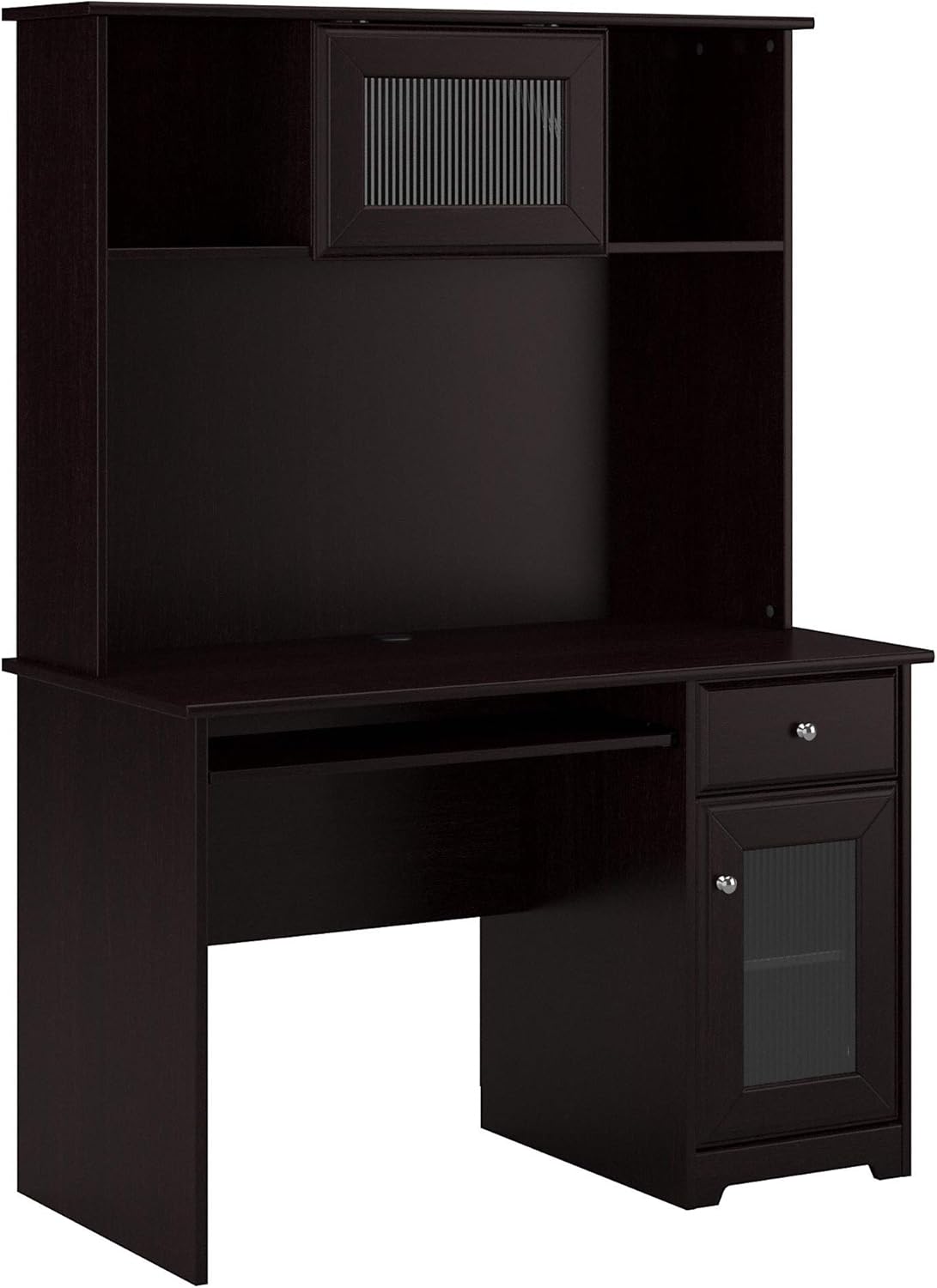 Small Computer Desk with Hutch and Keyboard Tray, 48W, Linen White Oak M9944