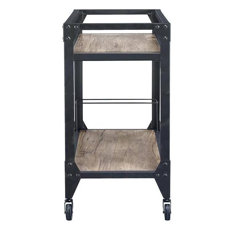 Rustic Oak & Charcoal Wood Serving Cart S702