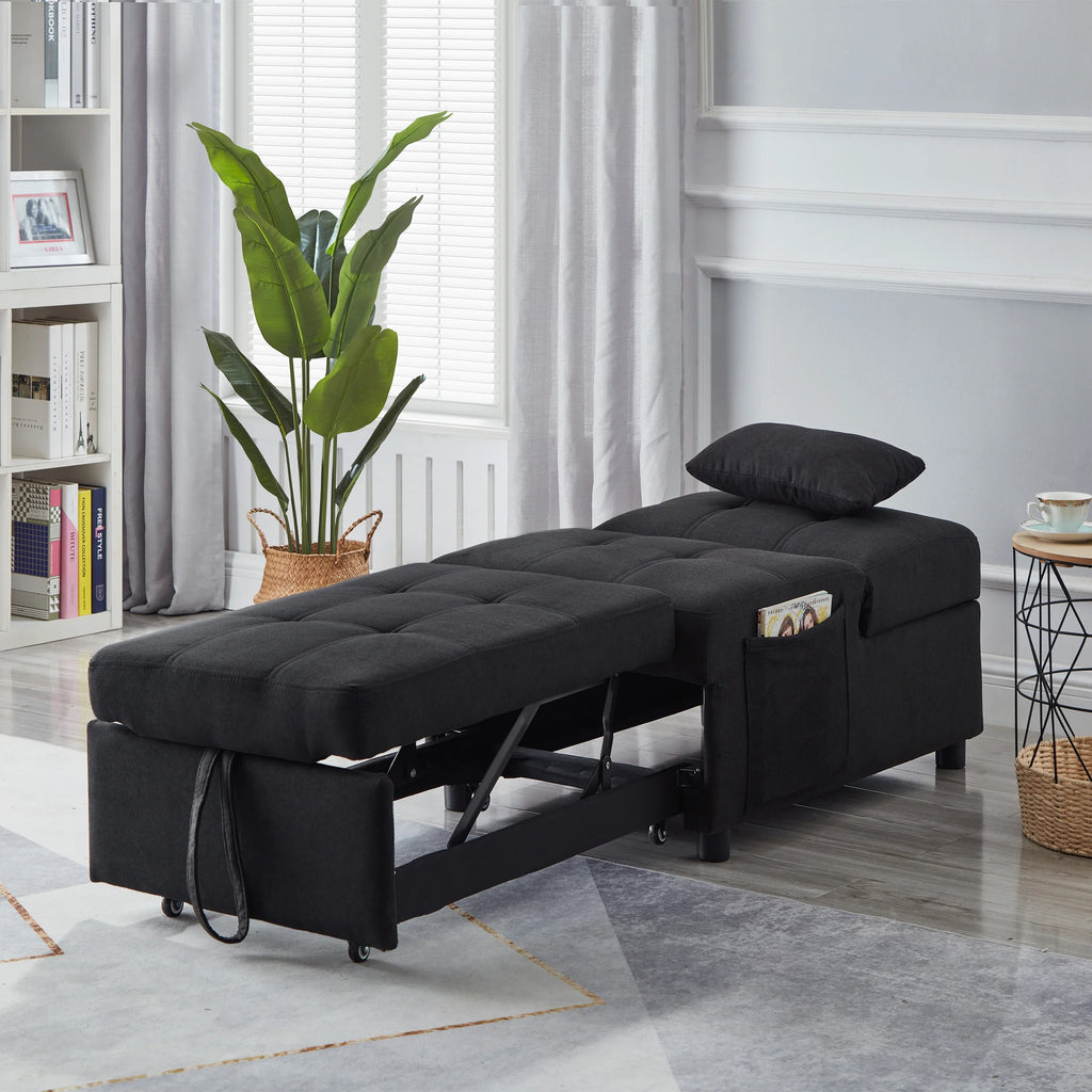 Recliner Chair Bed with Black Linen Fabric M4236