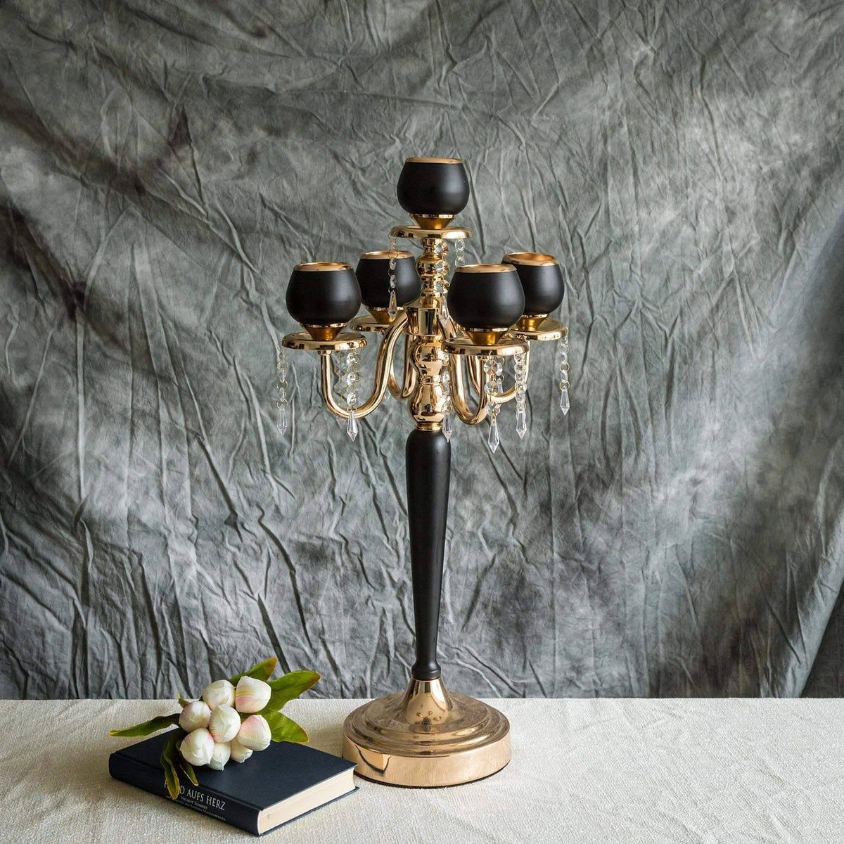 Gold and Black Metallic Candelabra Candle Holder C43417