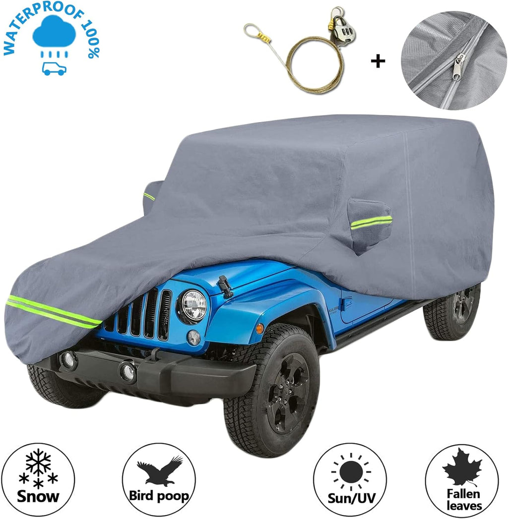 210D Oxford Waterproof Car Cover with Zipper Door, Reflective Strip, Windproof Straps M6081
