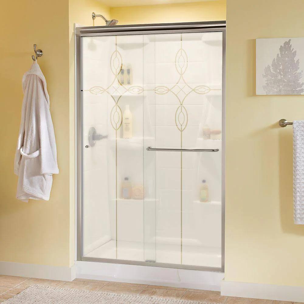 Semi-Frameless Sliding Shower Door in Nickel with Tranquility Glass T9605