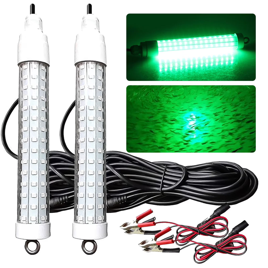2Pcs Underwater Night Fishing Light, 12V 10.5W 120LED 1000 Lumen Green Submersible Fishing Light U26136