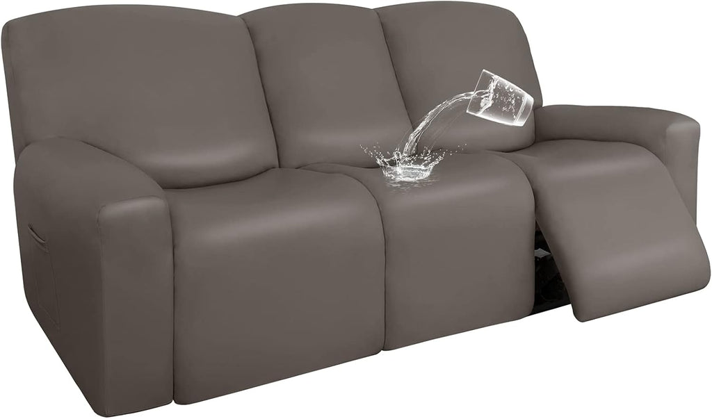 Navy PU Leather Recliner Sofa Slipcovers, 8 Pieces Stretch Furniture Protector L5631