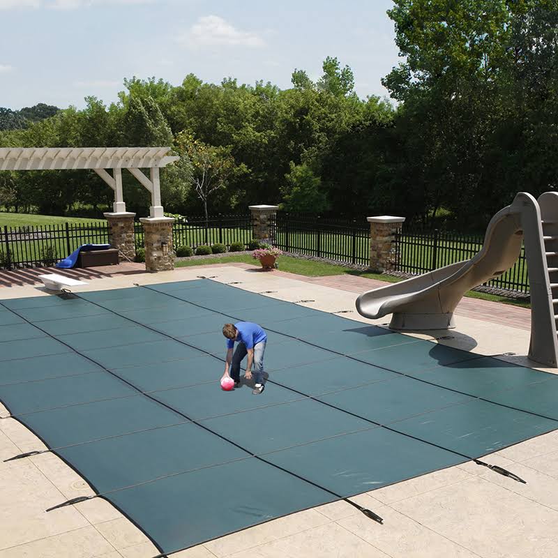 Blue 20-Year Ultra Light Solid Safety Cover for 12-ft x 20-ft Pool w/ Right Step A4486