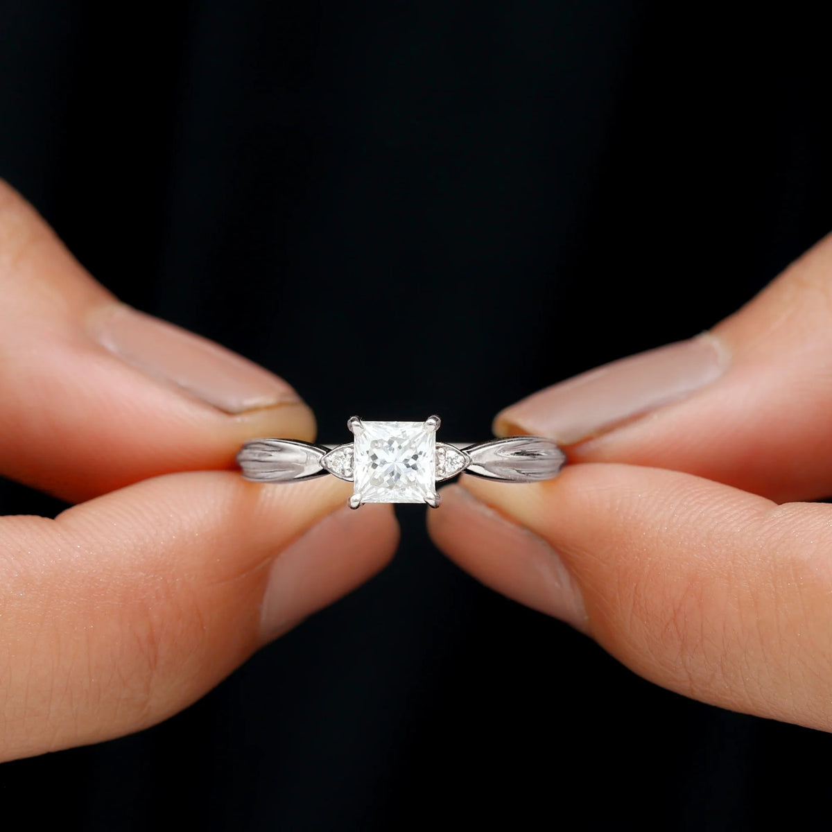 14K White Gold Princess Cut Moissanite Solitaire Ring L52842