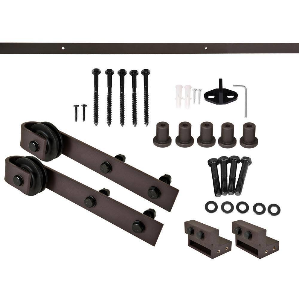 Sage Green Stained Wood Interior Sliding Barn Door with Hardware Kit X43377