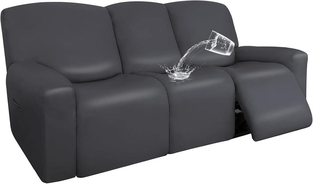 Navy PU Leather Recliner Sofa Slipcovers, 8 Pieces Stretch Furniture Protector L5631