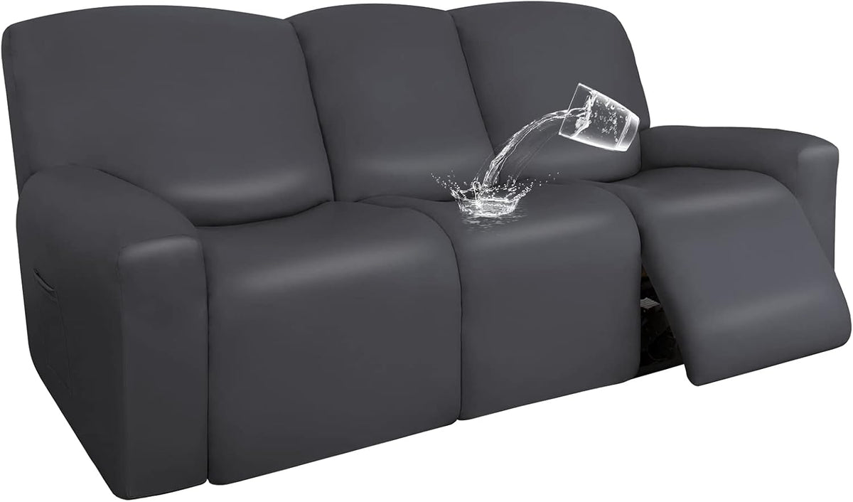 Navy PU Leather Recliner Sofa Slipcovers, 8 Pieces Stretch Furniture Protector L5631