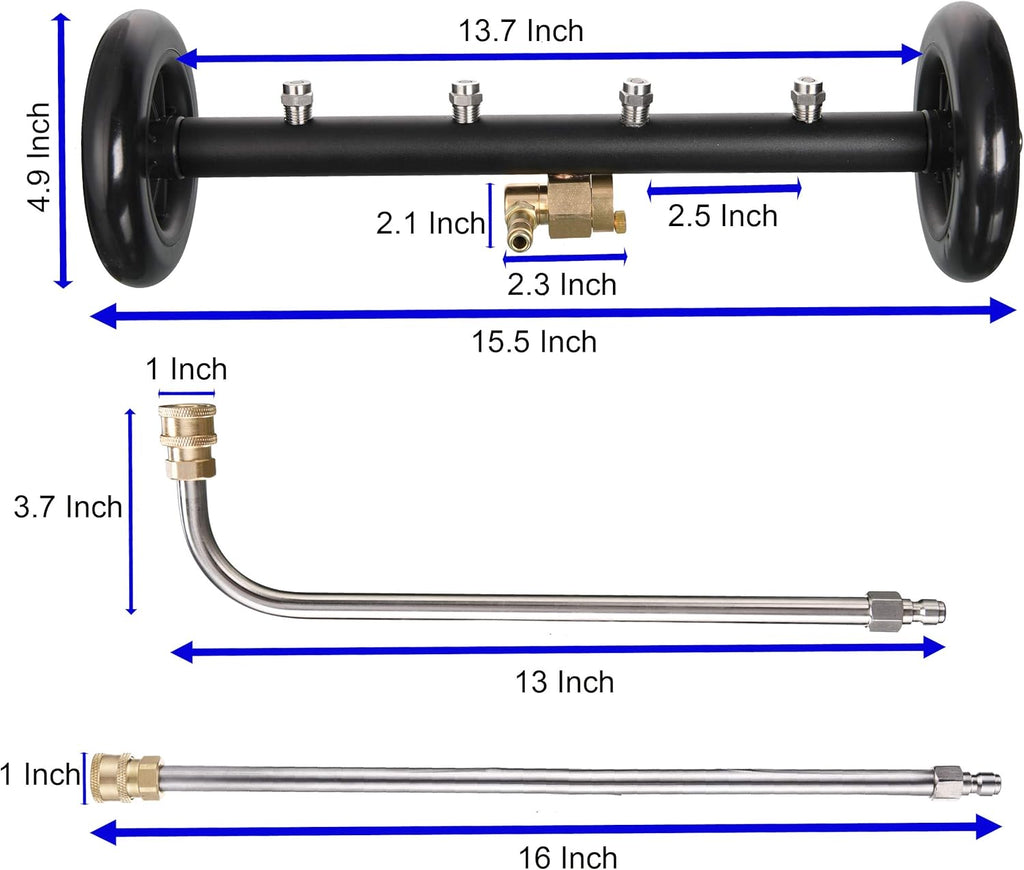 16 Inch Underbody Car Wash Water Broom with 3 Pieces Extension Wand, 4000 PSI E38797