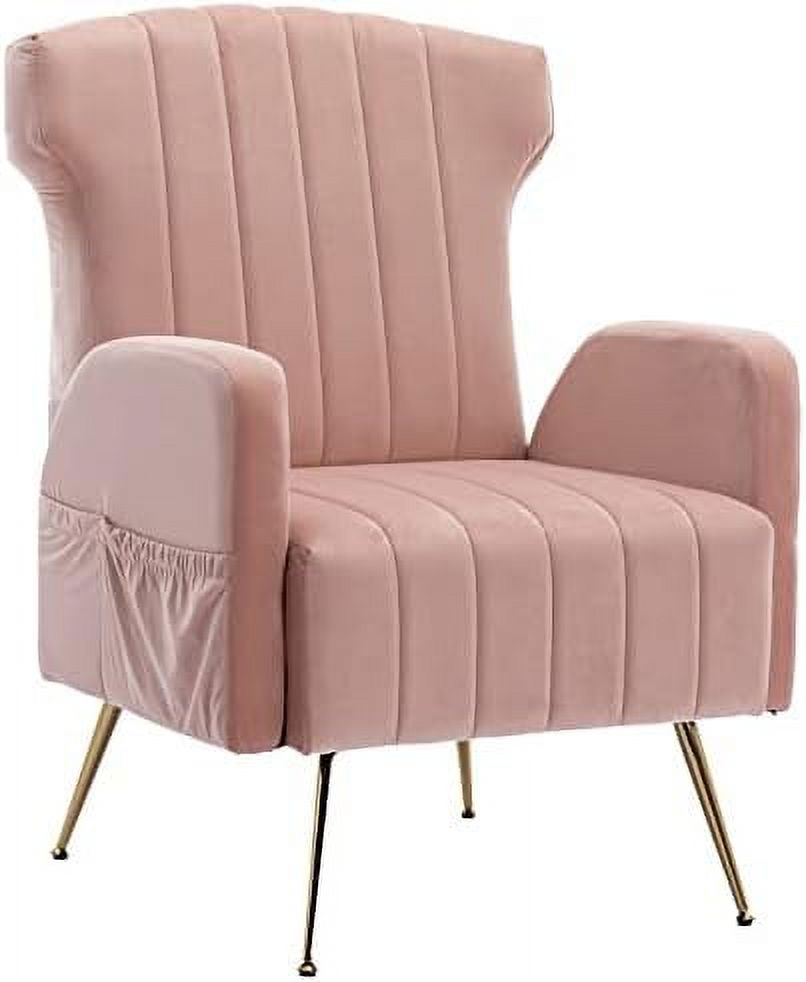 Brown Velvet Wing Back Accent Chair with Metal Gold Legs B335386