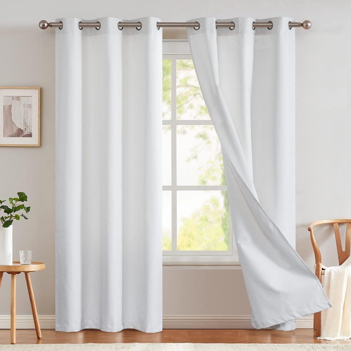 Grey Blackout Curtains 63 Inch Length 2 Panels Grommet Top Drapes M7044