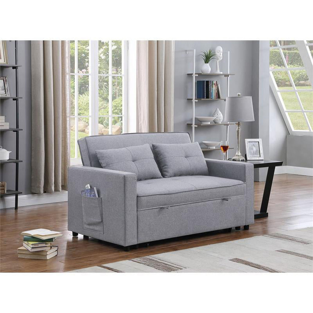 Light Gray Linen Fabric 3-in-1 Convertible Sleeper Loveseat U23678