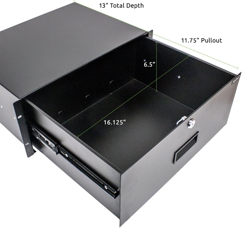 4U Black Rack Mount Drawer with Lock and Key P256