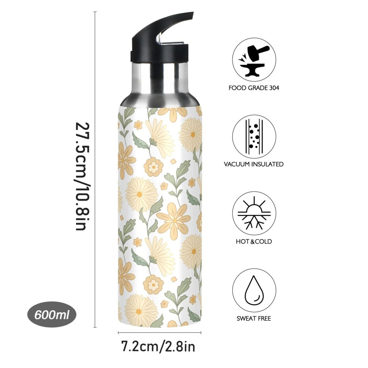 Stainless Steel Insulated Thermos Vacuum Flask Water Bottle with Straw Lid M11608