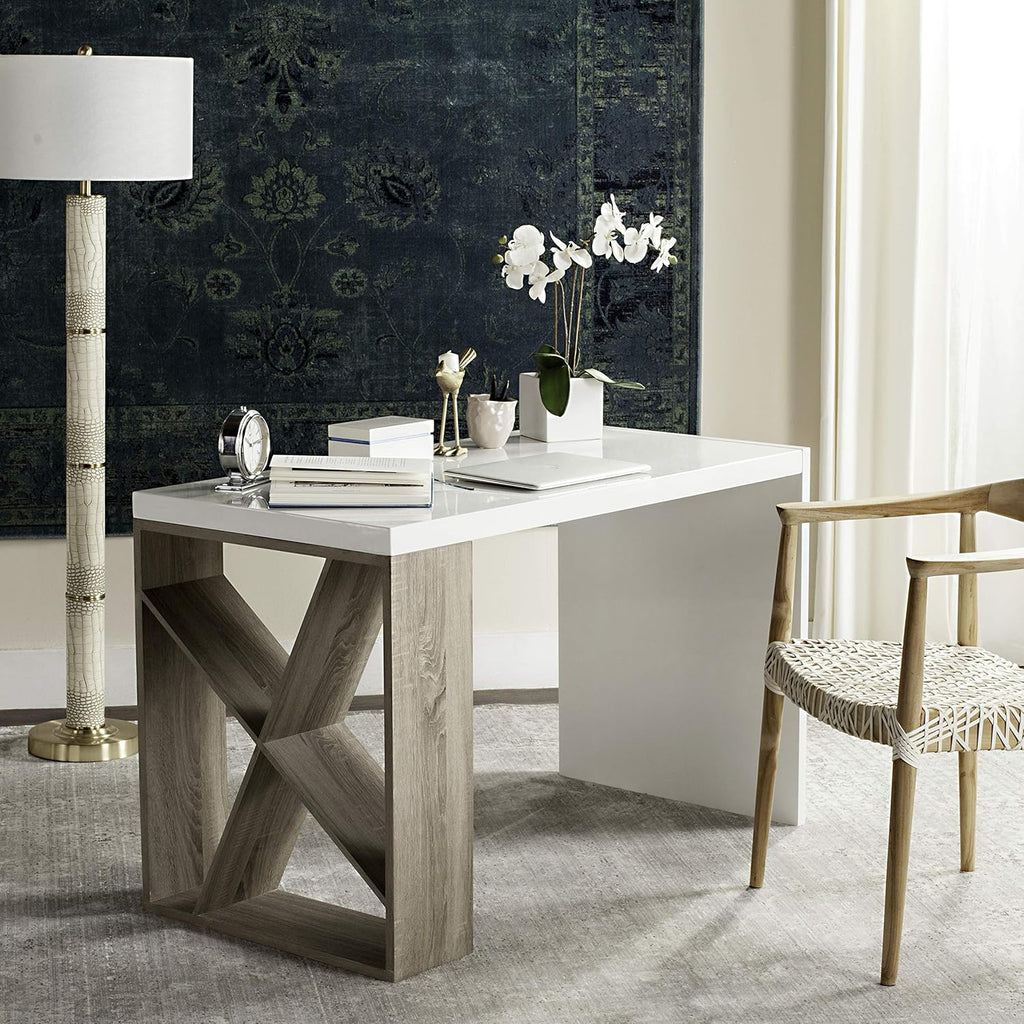 White Lacquer and Oak Desk J154