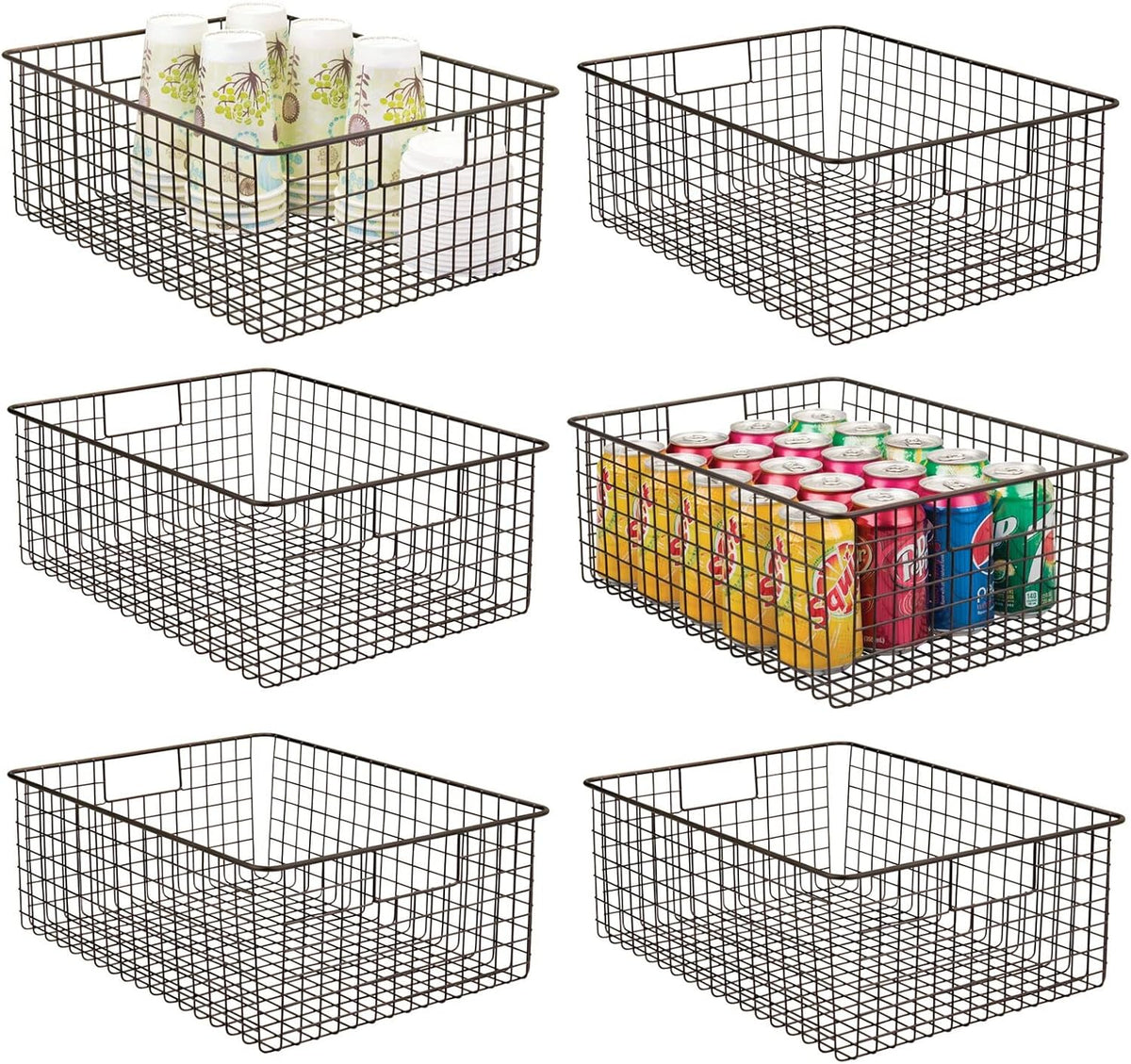 Metal Wire Food Organizer Storage Baskets with Handles, 6 Pack, Bronze G92765