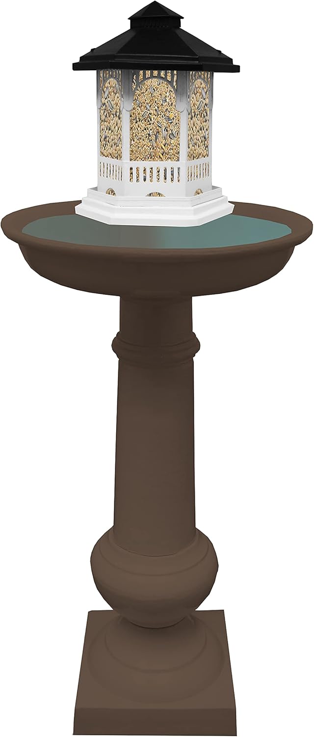 Brown Cast Aluminum Bird Bath and Bird Feeder Combo Z38693