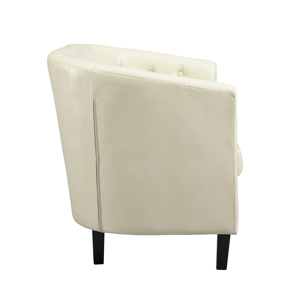 Cream Faux Leather Barrel Loveseat N496