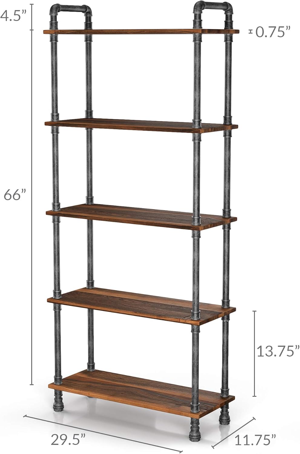 5-Tier Solid Pine Open Wood Bookcase, Brown S518