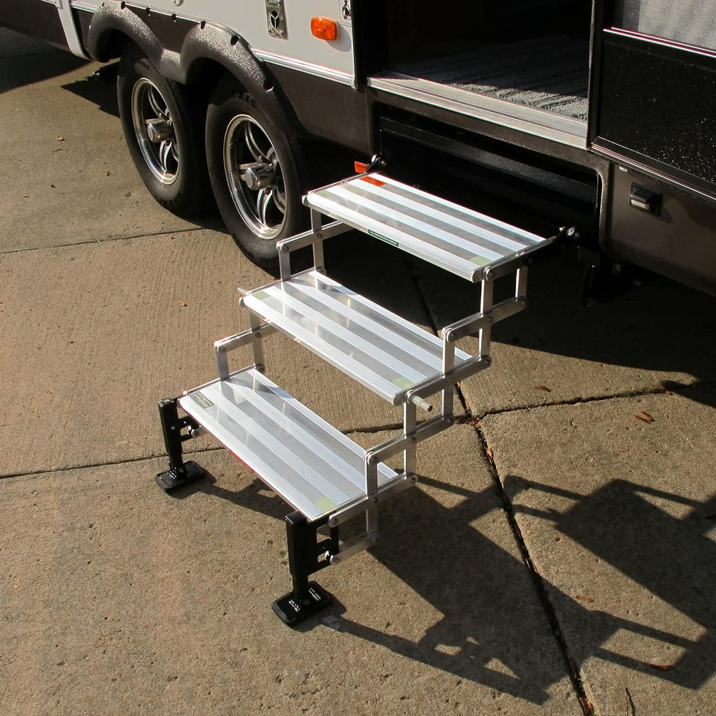 Silver Aluminum Bolt-On Folding Stairs with 3 Steps A4551