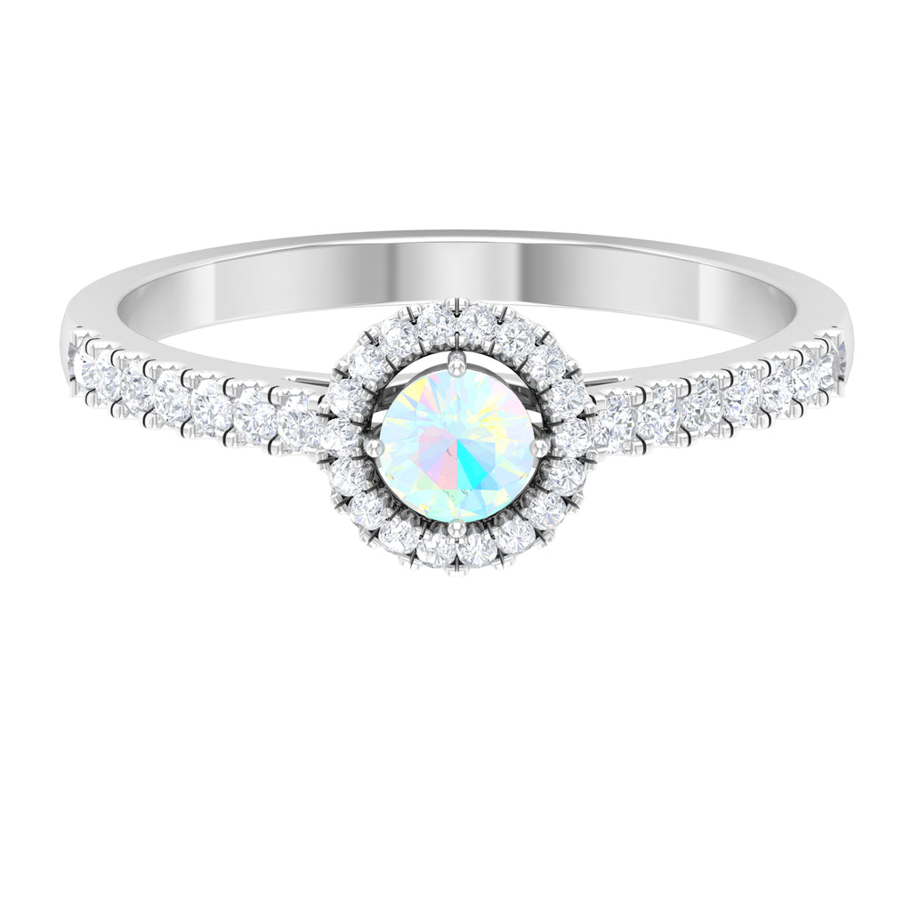 1/2 CT Ethiopian Opal and Diamond Halo Engagement Ring, 925 Sterling Silver V263136