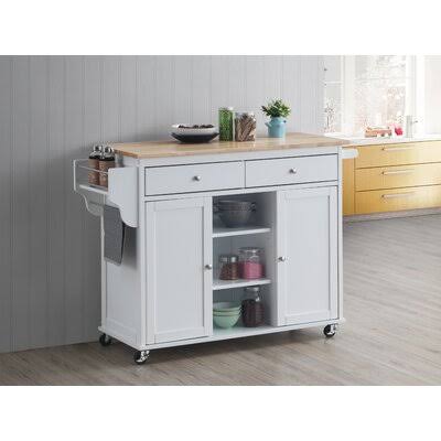 White Solid Wood Kitchen Cart S188389