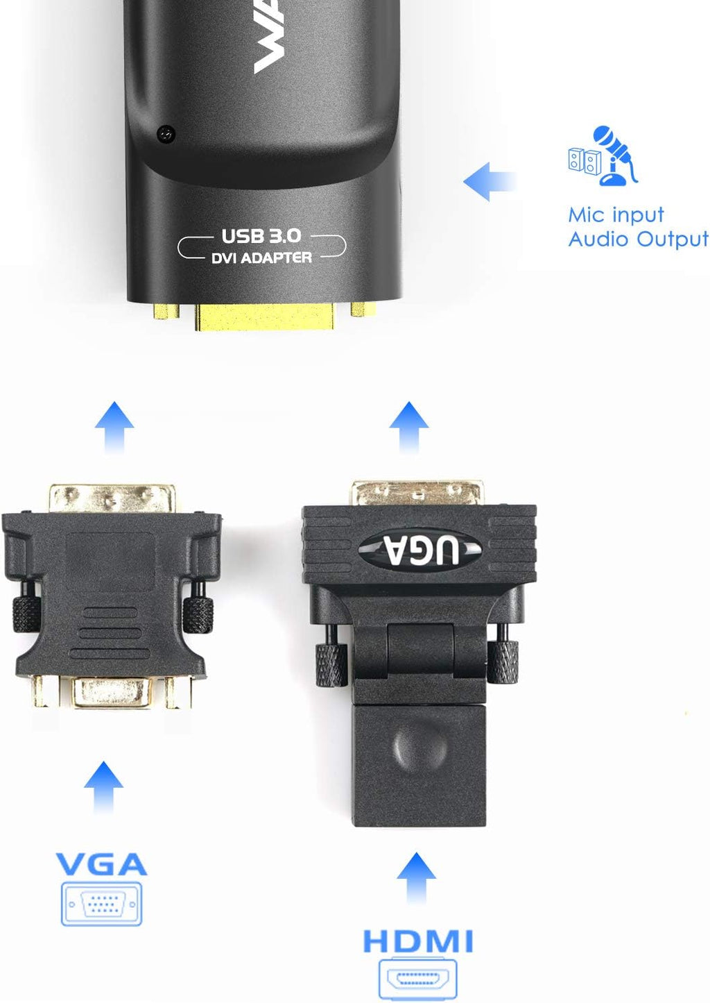 USB 3.0 to DVI/HDMI/VGA Universal Video Graphics Adapter with Audio Port H13161