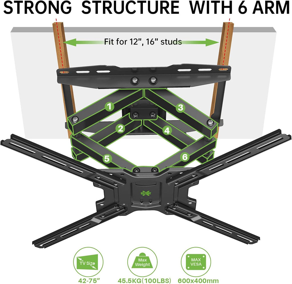 Full Motion TV Wall Mount Dual Articulating Arms, Max VESA 600x400mm, 100lbs, Pack of 2 M652463