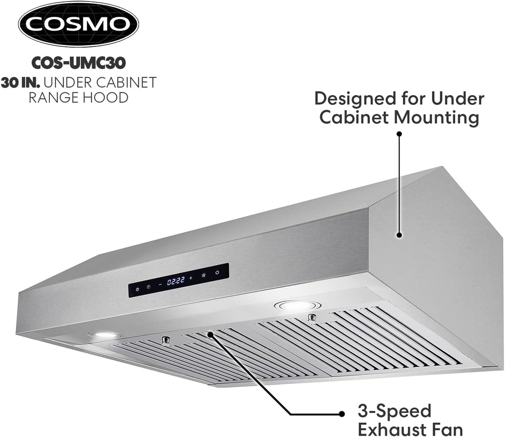 30 inch Under Cabinet Stainless Steel Range Hood with Permanent Filters & LED Lights S21338