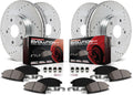 Front and Rear Carbon Fiber Brake Pads with Drilled & Slotted Brake Rotors Kit B2932