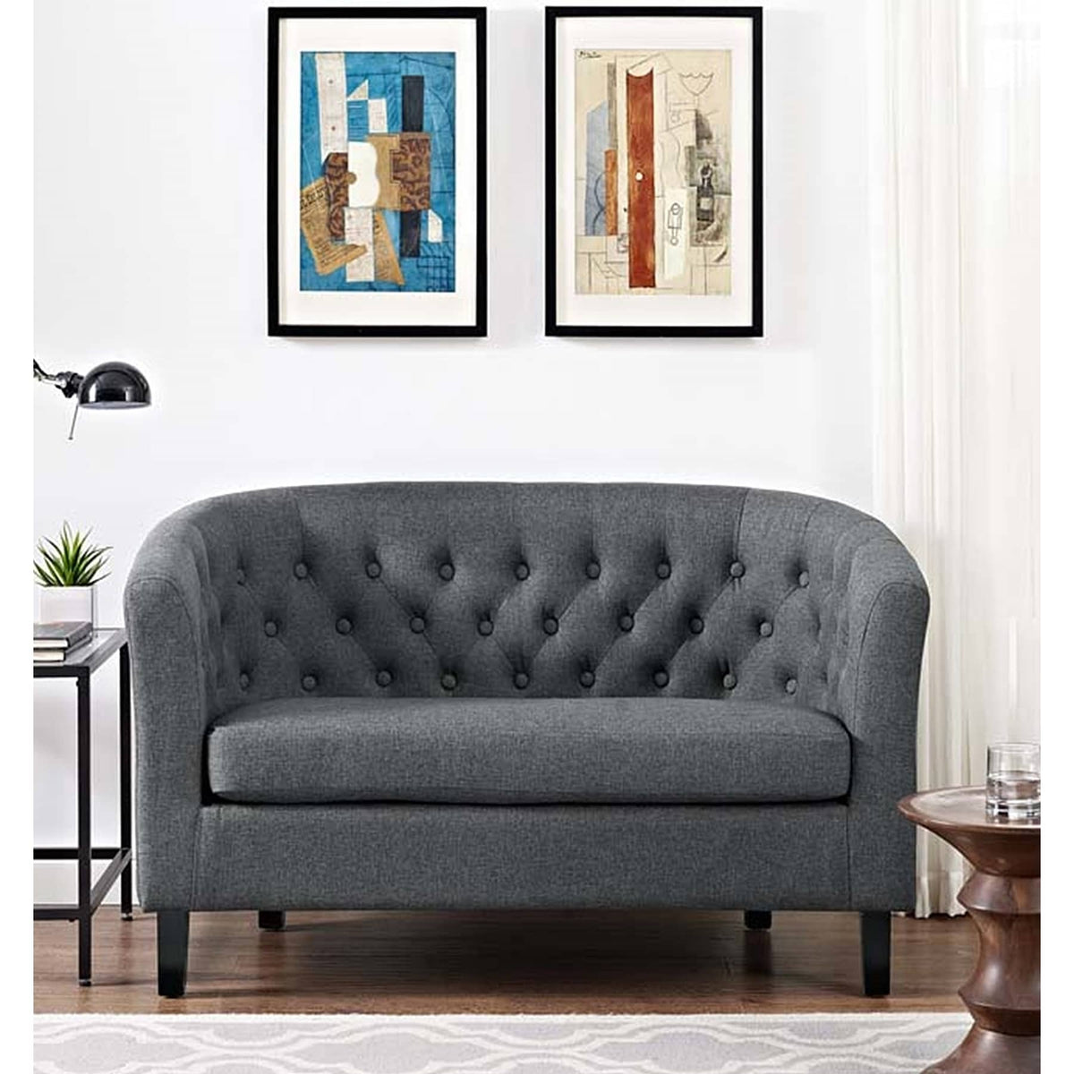 Grey Fabric Button Tufted Loveseat V203545