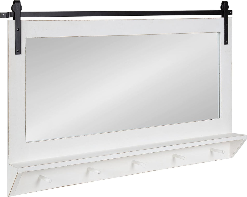 Rustic Brown Framed Wall Mirror with Shelf and Hooks E531150