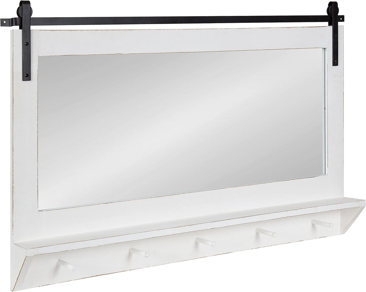 Rustic Brown Framed Wall Mirror with Shelf and Hooks E531150