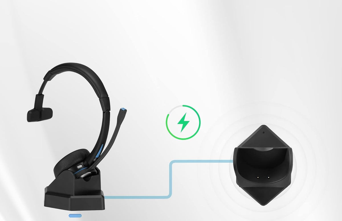 Wireless Bluetooth Headset with Noise Canceling Microphone, HD Speakers and Separate Charging Base, Pack of 2 E678928