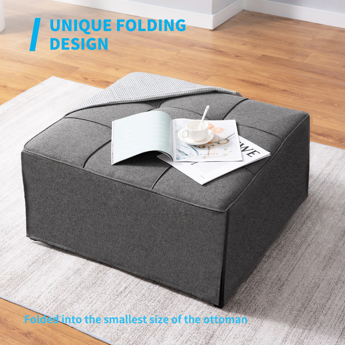 Dark Gray Linen Convertible Sofa Sleeper with Ottoman U215
