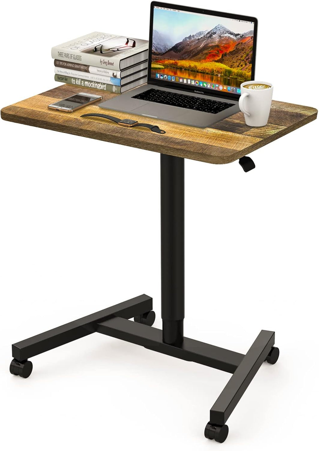 28 Inch Height Adjustable Sit Stand Desk with Wheels Black G649