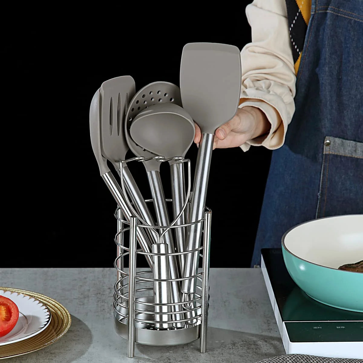 38 Pieces Silicone Kitchen Utensils Set With Stainless Steel Utensil Holder U281
