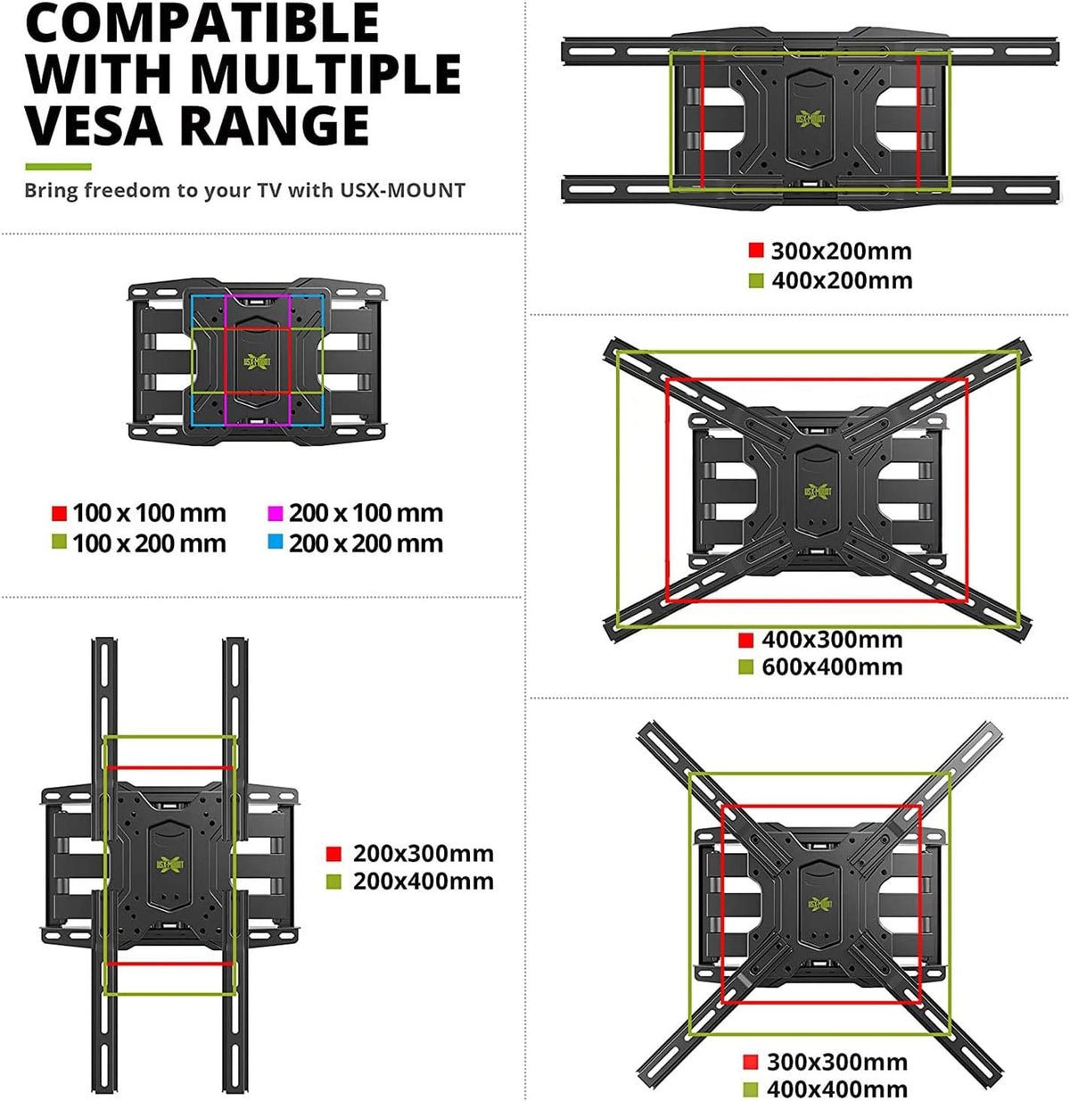 Full Motion TV Wall Mount Dual Articulating Arms, Max VESA 600x400mm, 100lbs, Pack of 2 M652463