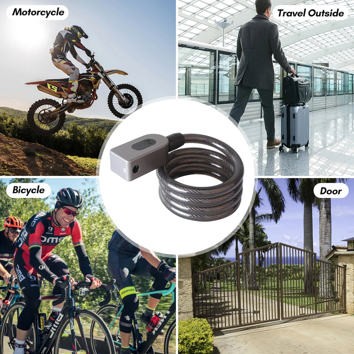 Bike Lock Cable Combination Lock Keyless Cable Lock IP66 Waterproof Built-in Battery U219