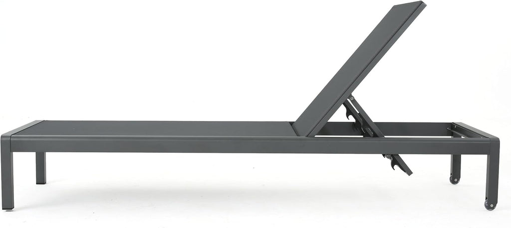 Outdoor Aluminum Chaise Lounge with Mesh Seat, Grey / Dark Grey V46039