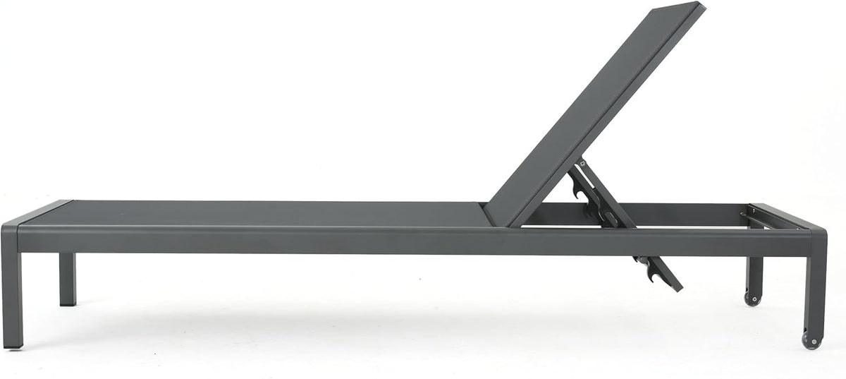 Outdoor Aluminum Chaise Lounge with Mesh Seat, Grey / Dark Grey V46039
