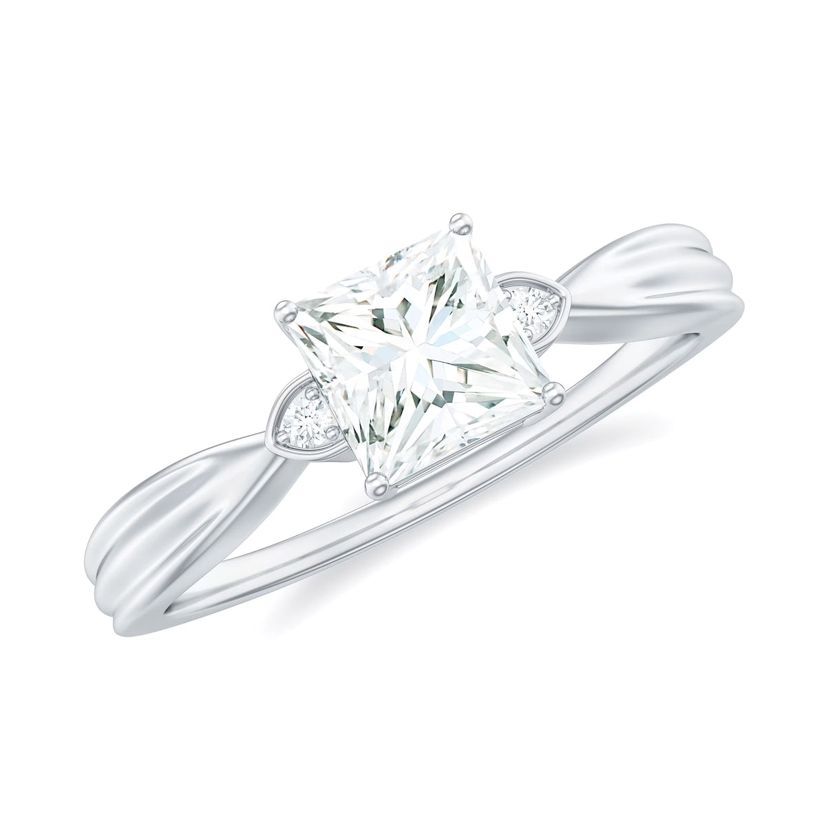 14K White Gold Princess Cut Moissanite Solitaire Ring L52842