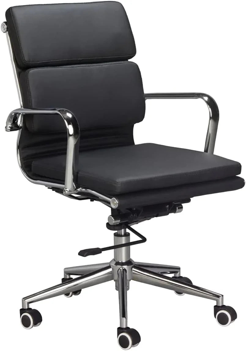 PU Black Leather Medium Back Office Chair with Swivel Tilting Mechanism E214791