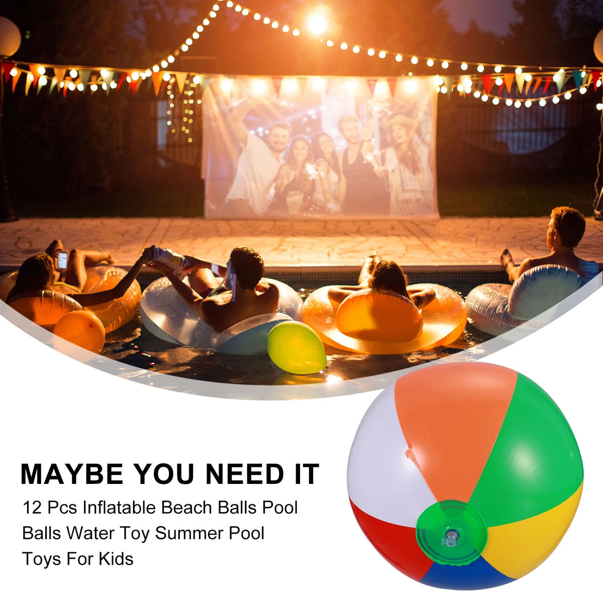 12 Pcs Inflatable Beach Balls Pool Toys F391