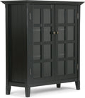 Solid Wood 39 inch Wide Storage Cabinet in Black with 2 Tempered Glass Doors and 4 Adjustable Shelves A77850