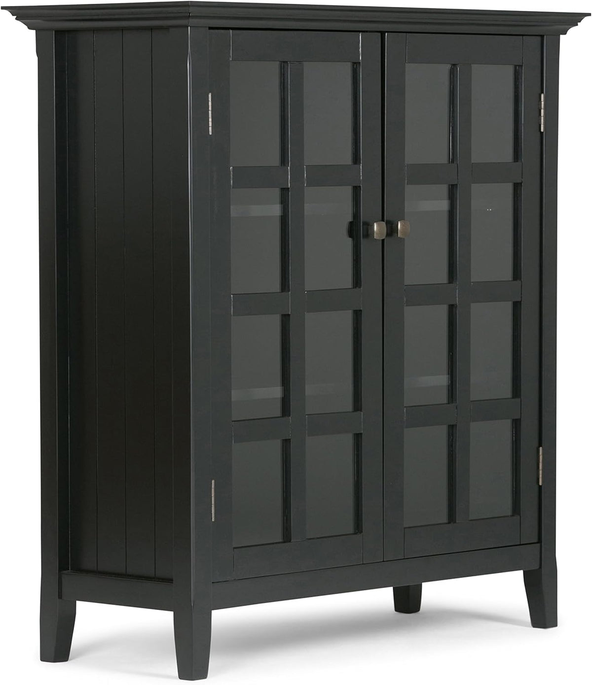 Solid Wood 39 inch Wide Storage Cabinet in Black with 2 Tempered Glass Doors and 4 Adjustable Shelves A77850